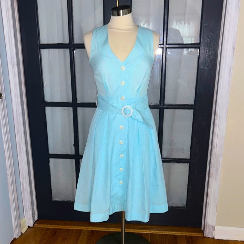NWOT Donna Morgan Sleeveless Seersucker Dress 4